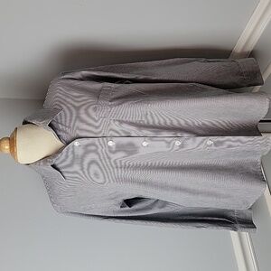 IMPRESSIONS Black Gray Pinstripe Preppy Office Business Casual‎ Button Up Top 12